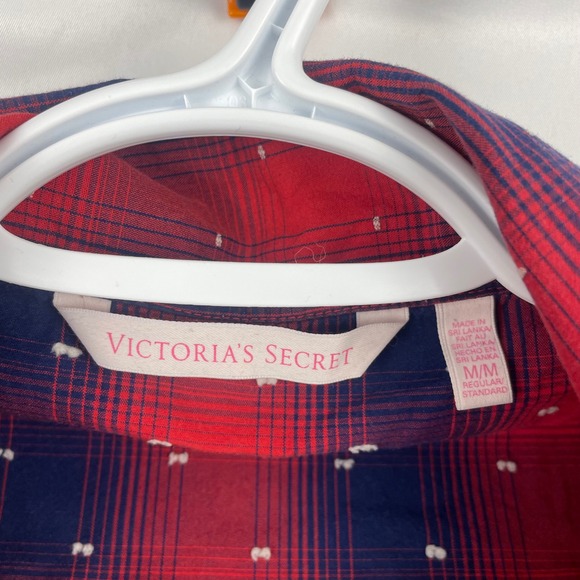 Y2K‎ Victorias Secret Plaid Pajama Set Cotton Red Blue Holiday Comfy Winter Med - Picture 5 of 13